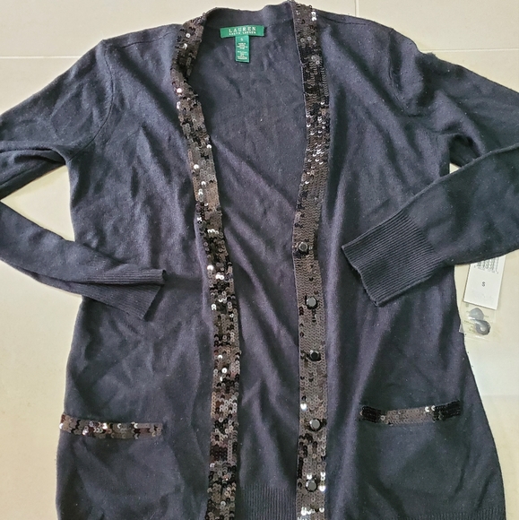 New Womens Ralph Lauren Hermitge Black Sequin Detailed Cardigan - Size Small - Picture 3 of 6